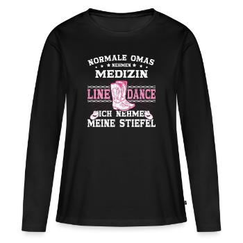 Line Dance Outfit Oma Country Kleidung, Linedance - Frauen Premium Bio Langarmshirt - Schwarz - Vorne - Julia (174cm)