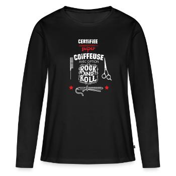 t- shirt coiffeuse certifiée option musique - T-shirt manches longues Premium bio Femme - noir - Devant - Julia (174cm)