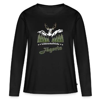 Jägerin Spruch Jagd Hirsch Geschenkidee - Frauen Premium Bio Langarmshirt - Schwarz - Vorne - Julia (174cm)