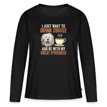 Grand Chien Des Pyrénées Café Pyrénées - T-shirt manches longues Premium bio Femme - noir - Devant - Julia (174cm)