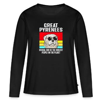 Grand Chien Pyrénées Rétro Vintage Pyrénées - T-shirt manches longues Premium bio Femme - noir - Devant - Julia (174cm)