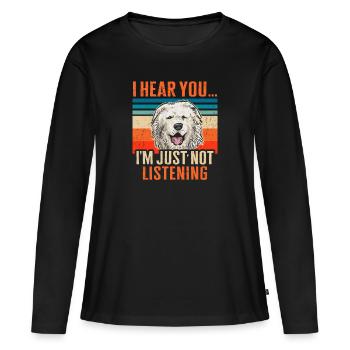 Grand Chien Pyrénées Rétro Vintage Pyrénées - T-shirt manches longues Premium bio Femme - noir - Devant - Julia (174cm)