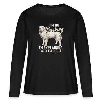 Grand chien des Pyrénées Je n’aboie pas Pyrénées - T-shirt manches longues Premium bio Femme - noir - Devant - Julia (174cm)