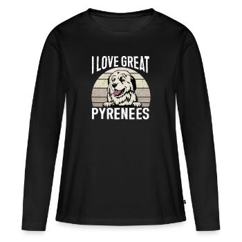 Grand Chien des Pyrénées J’aime Les Grandes Pyrénées - T-shirt manches longues Premium bio Femme - noir - Devant - Julia (174cm)