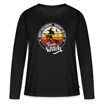 Happy Halloween Team Hexe "Heute Abend fliegen wir" - Frauen Premium Bio Langarmshirt - Schwarz - Vorne - Julia (174cm)