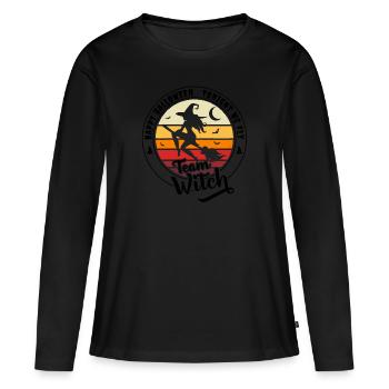 Happy Halloween Team Hexe "Heute Abend fliegen wir" - Frauen Premium Bio Langarmshirt - Schwarz - Vorne - Julia (174cm)