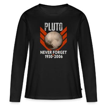 Never Forget Pluto Design Retro Style Funny Space - Frauen Premium Bio Langarmshirt - Schwarz - Vorne - Julia (174cm)
