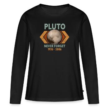 Never Forget Pluto Design Retro Style Funny Space - Frauen Premium Bio Langarmshirt - Schwarz - Vorne - Julia (174cm)