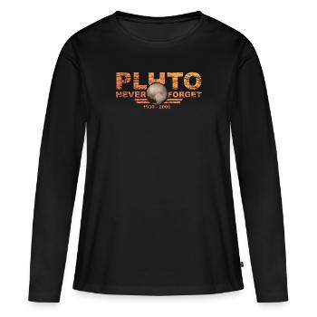 Never Forget Pluto Design Retro Style Funny Space - Frauen Premium Bio Langarmshirt - Schwarz - Vorne - Julia (174cm)