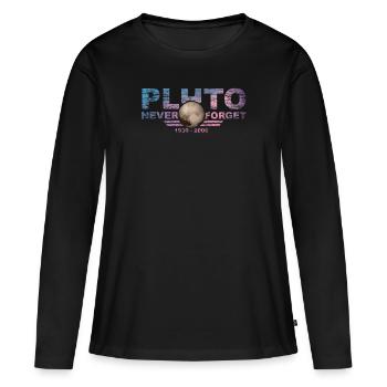 Never Forget Pluto Design Retro Style Funny Space - Frauen Premium Bio Langarmshirt - Schwarz - Vorne - Julia (174cm)