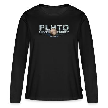 Never Forget Pluto Design Retro Style Funny Space - Frauen Premium Bio Langarmshirt - Schwarz - Vorne - Julia (174cm)