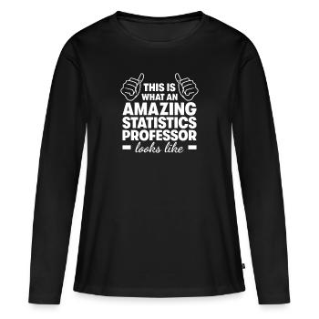 Professeur de statistiques étonnant - T-shirt manches longues Premium bio Femme - noir - Devant - Julia (174cm)