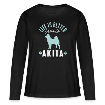 Amerikanischer Akita Inu - Frauen Premium Bio Langarmshirt - Schwarz - Vorne - Julia (174cm)