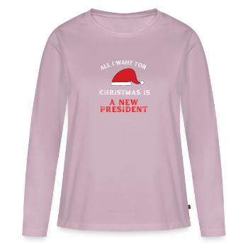 Drôle de président Memes Anti Biden Noël Drôle P - T-shirt manches longues Premium bio Femme - rose poudré - Devant - Julia (174cm)
