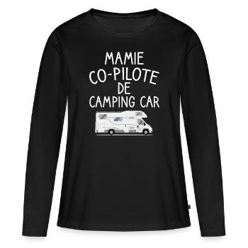 Mamie co-pilote de camping car cadeau mamie van - T-shirt manches longues Premium bio Femme - noir - Devant - Julia (174cm)