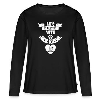 Life is better with my Jack Russel - Frauen Premium Bio Langarmshirt - Schwarz - Vorne - Julia (174cm)