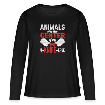 Butcher Butcher Butcher Butcher’s Gift - T-shirt manches longues Premium bio Femme - noir - Devant - Julia (174cm)