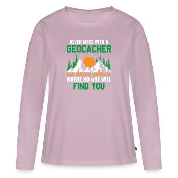 Geocaching Geocacher Cadeau - T-shirt manches longues Premium bio Femme - rose poudré - Devant - Julia (174cm)