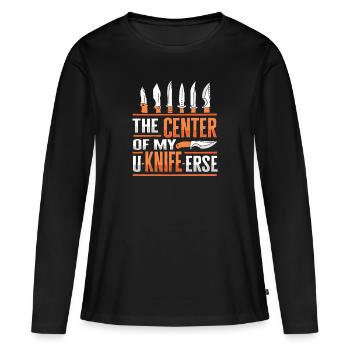 Couteau de boucher Couteau Collectionneur de couteaux - T-shirt manches longues Premium bio Femme - noir - Devant - Julia (174cm)