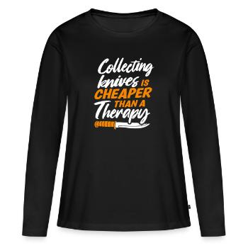 Couteau de boucher Couteau Collectionneur de couteaux - T-shirt manches longues Premium bio Femme - noir - Devant - Julia (174cm)