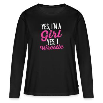 Drôle wrestling girls catcheuse femme oui je suis - T-shirt manches longues Premium bio Femme - noir - Devant - Julia (174cm)