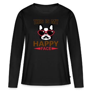 Happy Face - Women's Premium Organic Long Sleeve Shirt - black - Front - Julia (174cm)