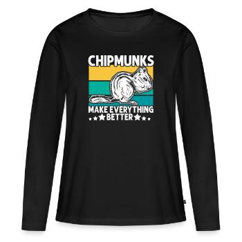 Cadeau de rongeur chipmunk - T-shirt manches longues Premium bio Femme - noir - Devant - Julia (174cm)
