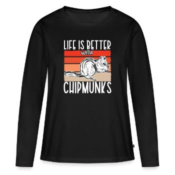 Cadeau de rongeur chipmunk - T-shirt manches longues Premium bio Femme - noir - Devant - Julia (174cm)
