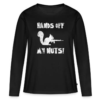 Ne touche pas à mes noix, écureuil vigilant - T-shirt manches longues Premium bio Femme - noir - Devant - Julia (174cm)