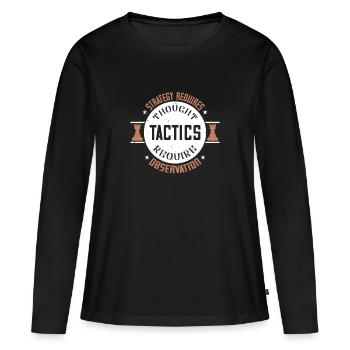 La stratégie exige de la réflexion, la tactique exige - T-shirt manches longues Premium bio Femme - noir - Devant - Julia (174cm)