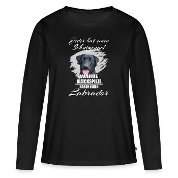 Schwarzer Labrador Schutzengel Spruch - Frauen Premium Bio Langarmshirt - Schwarz - Vorne - Julia (174cm)
