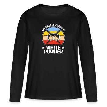 Mon médicament préféré est le ski blanc sur neige poudreuse - T-shirt manches longues Premium bio Femme - noir - Devant - Julia (174cm)