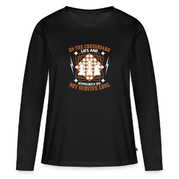 Auf dem Schachbrett sind Lügen und Heuchelei nicht - Frauen Premium Bio Langarmshirt - Schwarz - Vorne - Julia (174cm)