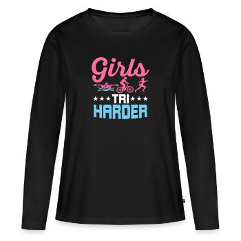 Triathlète Tri Triathlon Filles - T-shirt manches longues Premium bio Femme - noir - Devant - Julia (174cm)