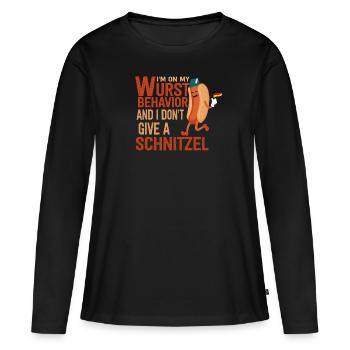 Je suis sur mon comportement de saucisse - T-shirt manches longues Premium bio Femme - noir - Devant - Julia (174cm)