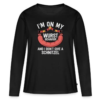 Je suis sur mon comportement de saucisse - T-shirt manches longues Premium bio Femme - noir - Devant - Julia (174cm)