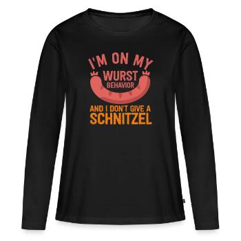 Je suis sur mon comportement de saucisse - T-shirt manches longues Premium bio Femme - noir - Devant - Julia (174cm)