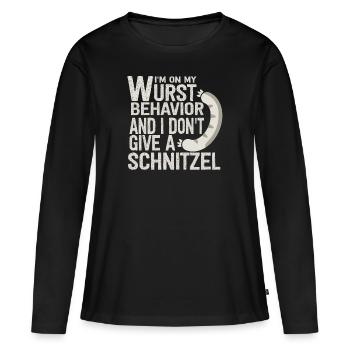 Je suis sur mon comportement de saucisse - T-shirt manches longues Premium bio Femme - noir - Devant - Julia (174cm)