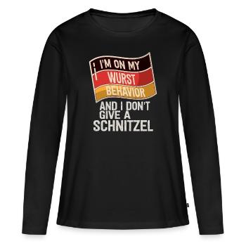Je suis sur mon comportement de saucisse - T-shirt manches longues Premium bio Femme - noir - Devant - Julia (174cm)