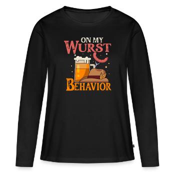 Je suis sur mon comportement de saucisse - T-shirt manches longues Premium bio Femme - noir - Devant - Julia (174cm)