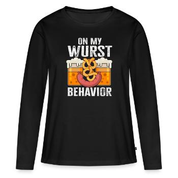 Je suis sur mon comportement de saucisse - T-shirt manches longues Premium bio Femme - noir - Devant - Julia (174cm)