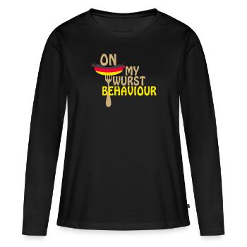 Je suis sur mon comportement de saucisse - T-shirt manches longues Premium bio Femme - noir - Devant - Julia (174cm)