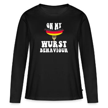 Je suis sur mon comportement de saucisse - T-shirt manches longues Premium bio Femme - noir - Devant - Julia (174cm)