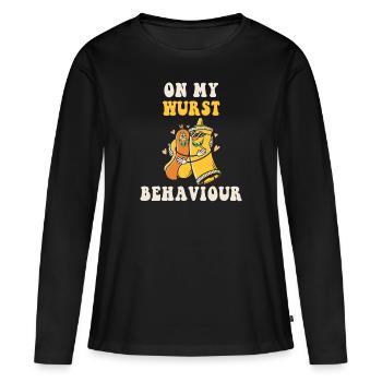 Je suis sur mon comportement de saucisse - T-shirt manches longues Premium bio Femme - noir - Devant - Julia (174cm)