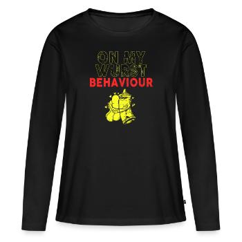 Je suis sur mon comportement de saucisse - T-shirt manches longues Premium bio Femme - noir - Devant - Julia (174cm)