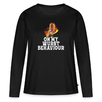 Je suis sur mon comportement de saucisse - T-shirt manches longues Premium bio Femme - noir - Devant - Julia (174cm)