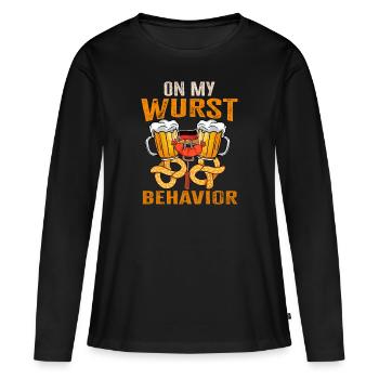 Je suis sur mon comportement de saucisse - T-shirt manches longues Premium bio Femme - noir - Devant - Julia (174cm)