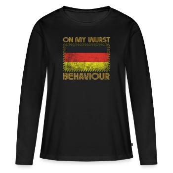 Je suis sur mon comportement de saucisse - T-shirt manches longues Premium bio Femme - noir - Devant - Julia (174cm)