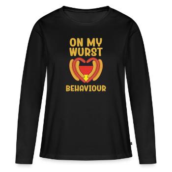 Je suis sur mon comportement de saucisse - T-shirt manches longues Premium bio Femme - noir - Devant - Julia (174cm)