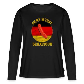 Je suis sur mon comportement de saucisse - T-shirt manches longues Premium bio Femme - noir - Devant - Julia (174cm)